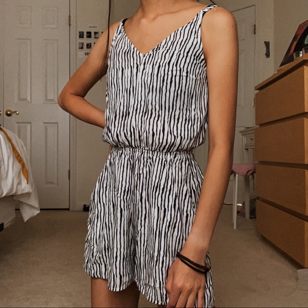 H&M divided white and blue romper